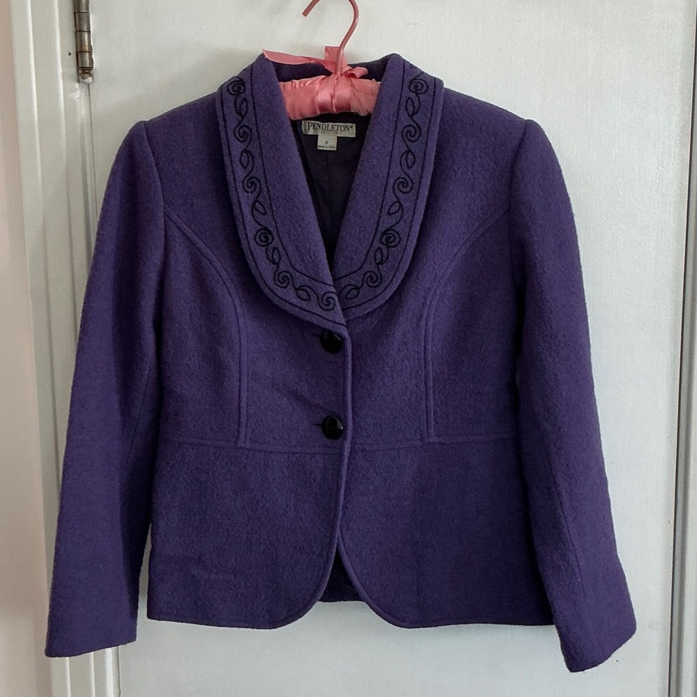 Pendleton Purple Merino Wool Women's Blazer Jacket with Embroidered Trim sz P